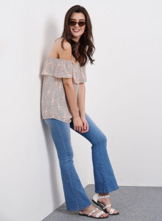 DRIP Off Shoulder Polka Dot Print Top Multicolour  - Image 3
