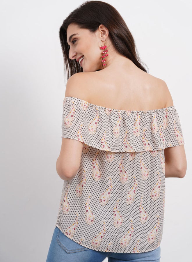 DRIP Off Shoulder Polka Dot Print Top Multicolour  - Image 2