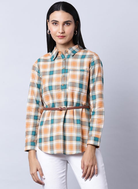 Long Sleeve Checkered Tunic Multicolour