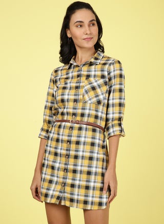 Collared Neck Checkered Mini Dress Multicolour - v1658926983/N50201899V_1