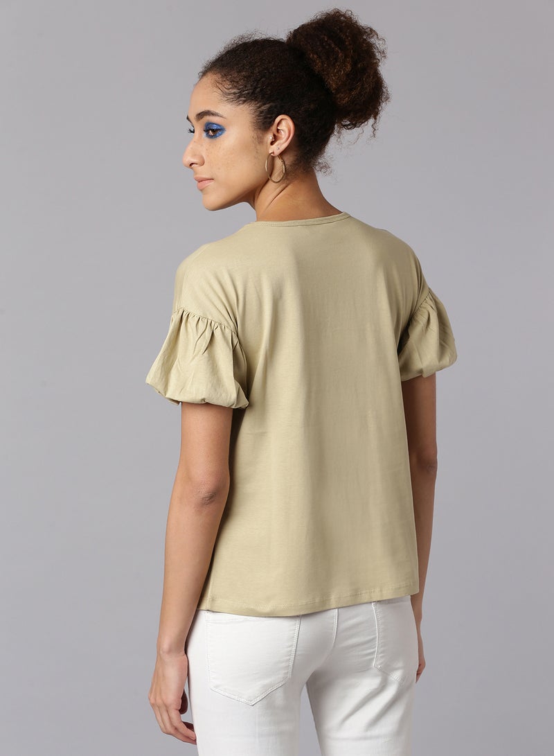 DRIP Short Sleeve Knit Top Beige - Image 2