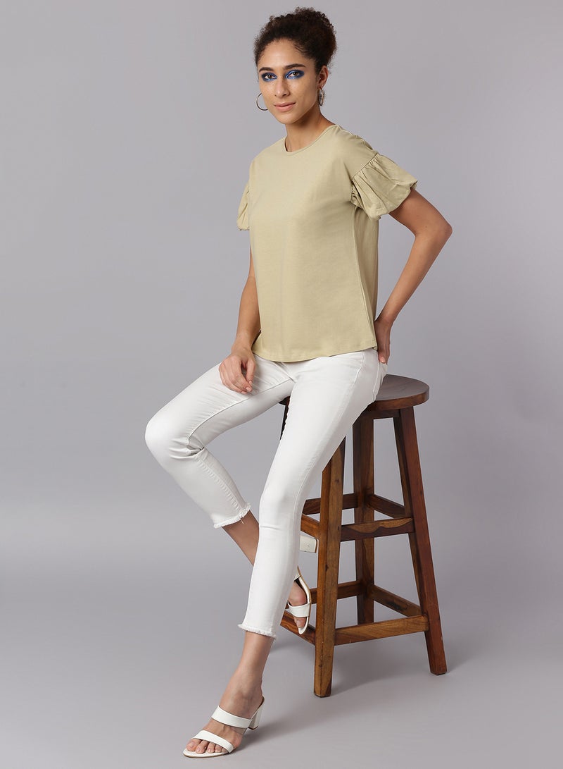 DRIP Short Sleeve Knit Top Beige - Image 3