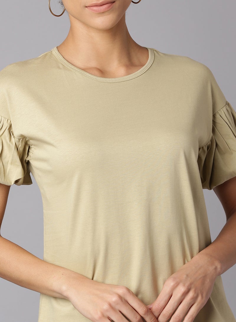 DRIP Short Sleeve Knit Top Beige - Image 4
