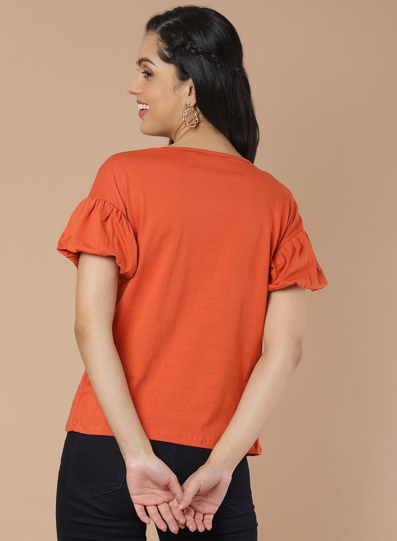 DRIP Short Sleeve Knit Top Orange  - Image 2