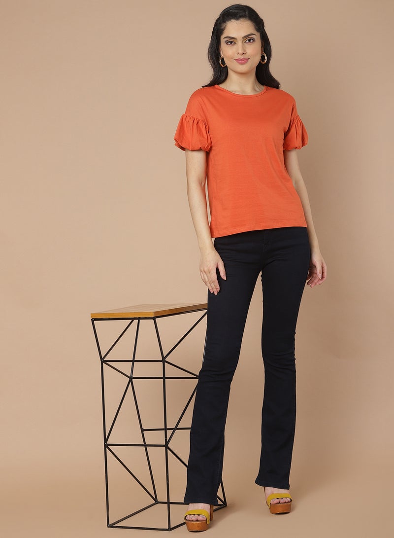 DRIP Short Sleeve Knit Top Orange  - Image 3