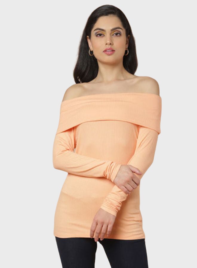 DRIP Off Shoulder Long Sleeve Rib Top Orange  - Image 1