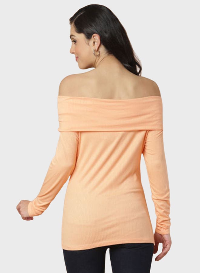 DRIP Off Shoulder Long Sleeve Rib Top Orange  - Image 2