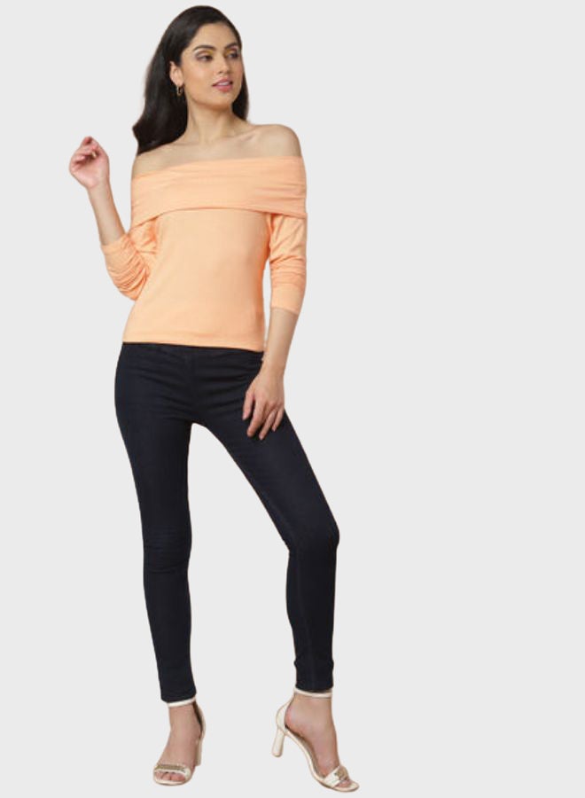 DRIP Off Shoulder Long Sleeve Rib Top Orange  - Image 3