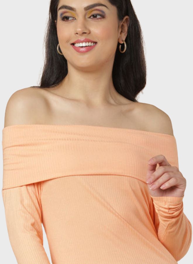 DRIP Off Shoulder Long Sleeve Rib Top Orange  - Image 4