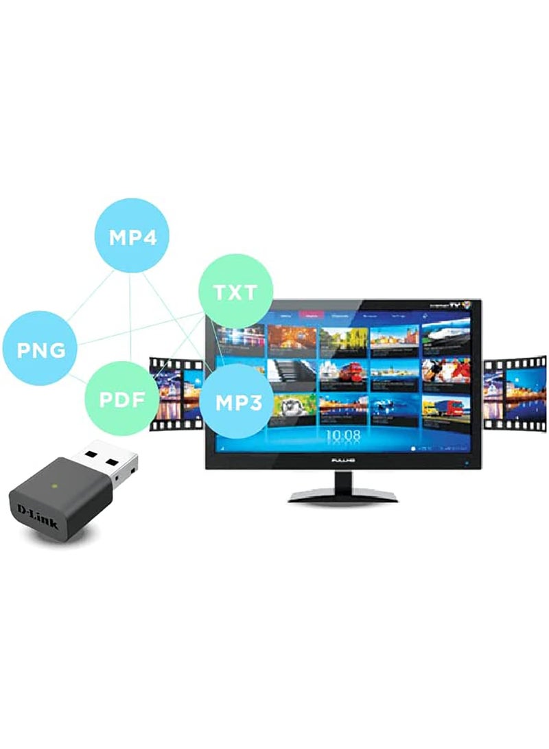 دي لينك - محول N300 لا سلكي USB 2.0 واي فاي محمول بسرعة N300 ميجابت في الثانية، WPS، WPA2، 150، متوافق مع ويندوز وماك ولينوكس طراز DWA-131 أسود - Image 1