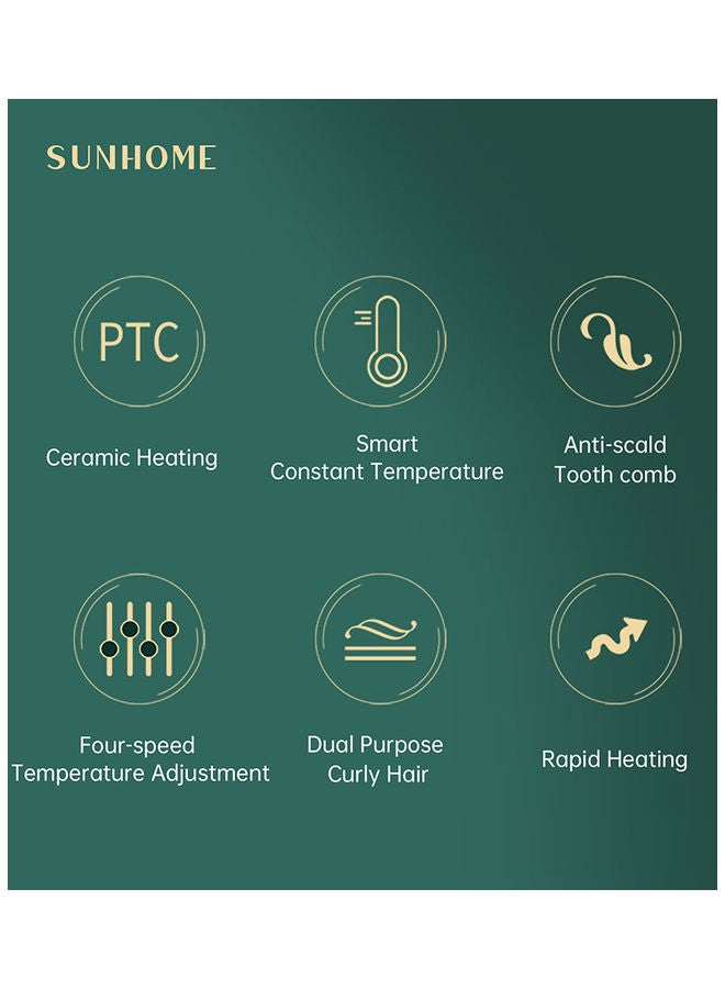 Hair Straightening And Curling Comb Green