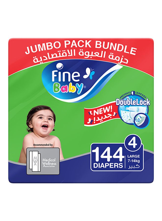 Diapers, Size 4, 7-14 Kg, 144 Count-Large, Jumbo Pack With New Double Lock Leak Barriers - v1658981072/N53337798A_1