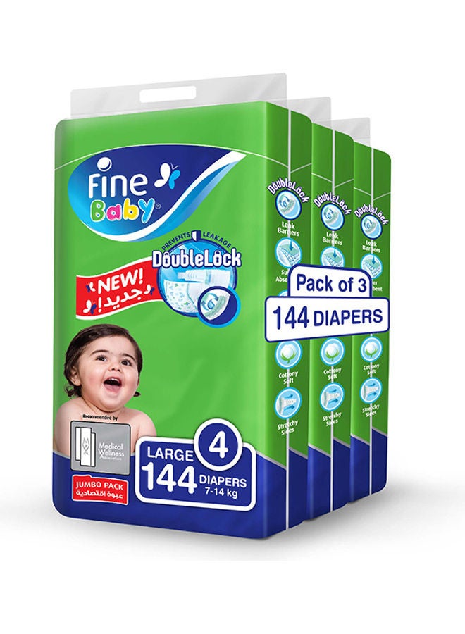 Fine Baby - Diapers, Size 4, 7-14 Kg, 144 Count-Large, Jumbo Pack With New Double Lock Leak Barriers - Image 1