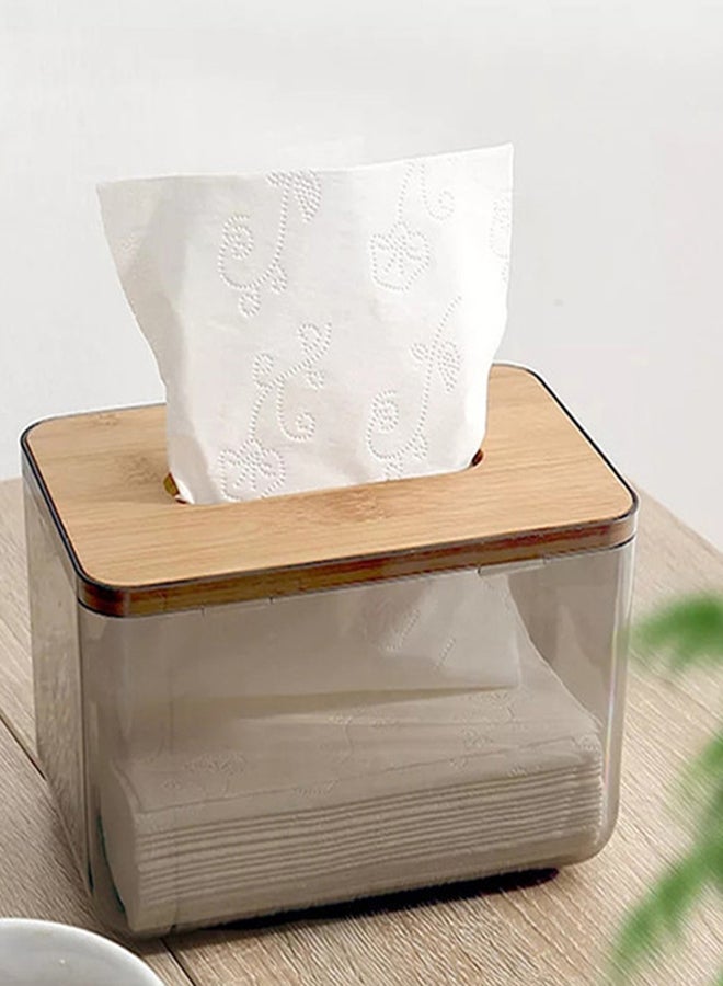 Transparent Plastic Facial Tissue Box With Bamboo Cover Clear/Brown 23 x 10 x 13cm - v1658990714/N43384078A_1