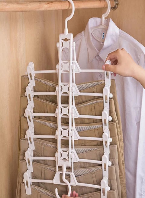 Multi Functional 180 Degree Drying Pants Rack Clothes Plastic Hanger With Anti-Slip Clip Silver 34.5x34x27cm