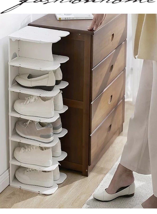 fashionhome - Multi Steps Adjustable Plastic Shoe Organizer Rack White 13.2x24x26.3cm - Image 1