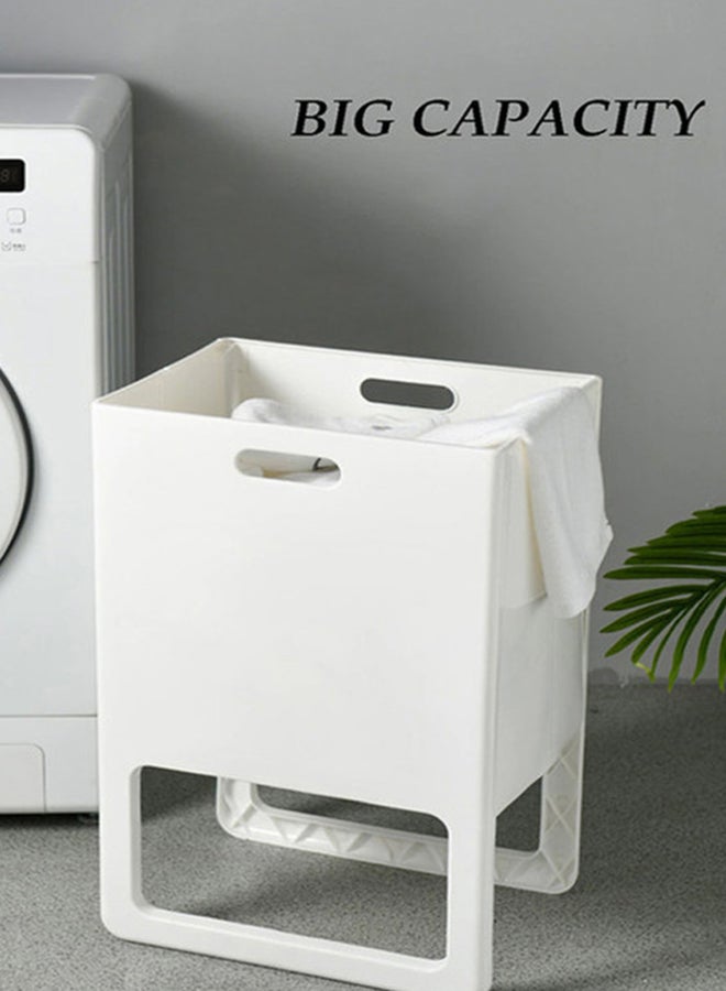 fashionhome Spacious Perforated Design Foldable Plastic Laundry Basket With Integrated Side Handle White 39.8x29.2x61cm - Image 1