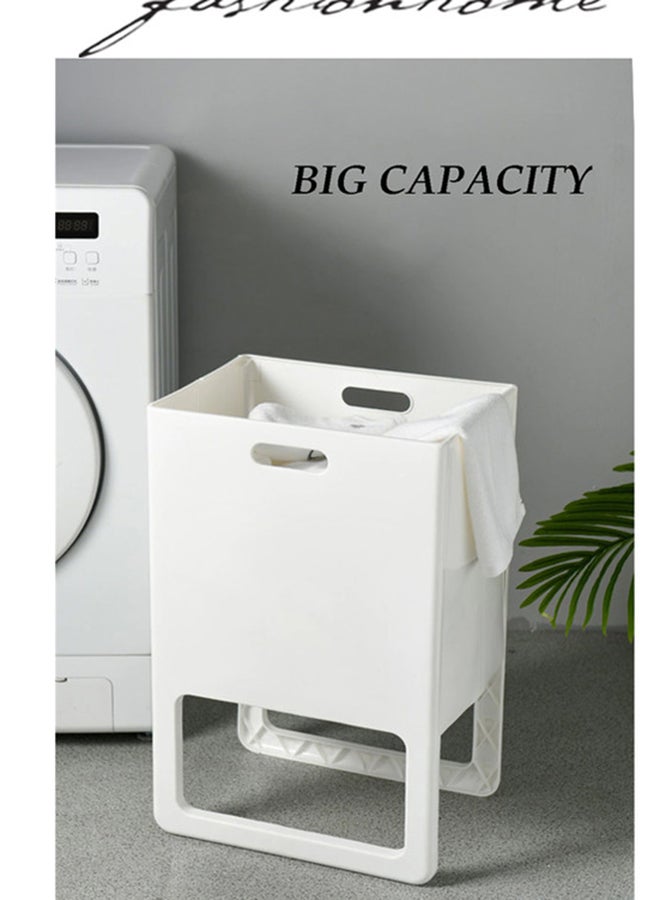 fashionhome Spacious Perforated Design Foldable Plastic Laundry Basket With Integrated Side Handle White 39.8x29.2x61cm - Image 2