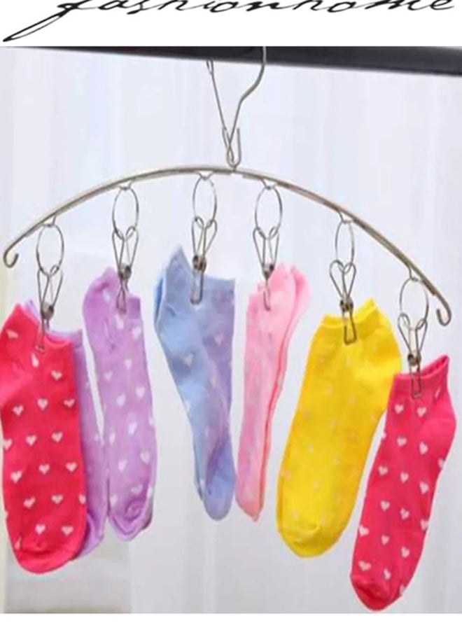 fashionhome Stainless Steel Curved Shaped 6 Clips Clothes Hanger Silver 34.5x4cm - Image 2