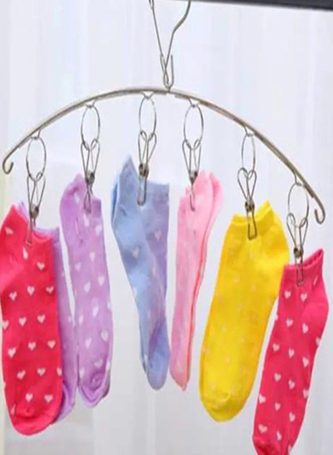 fashionhome Stainless Steel Curved Shaped 6 Clips Clothes Hanger Silver 34.5x4cm - Image 1