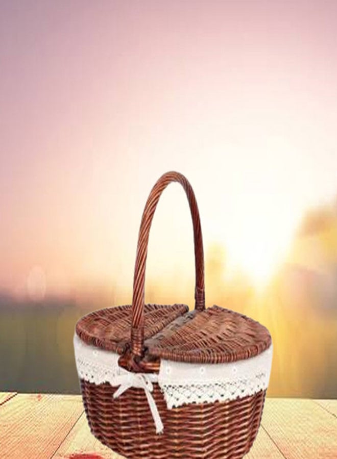fashionhome Hand Woven Fruits Rattan Basket with Holder Multi Colour 38x28x38cm  - Image 1
