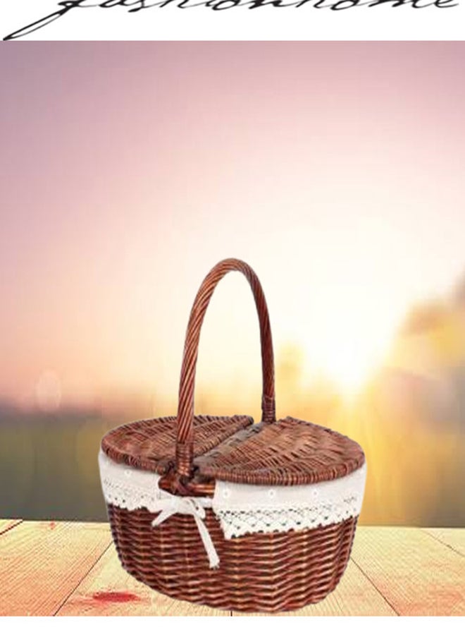 fashionhome Hand Woven Fruits Rattan Basket with Holder Multi Colour 38x28x38cm  - Image 2
