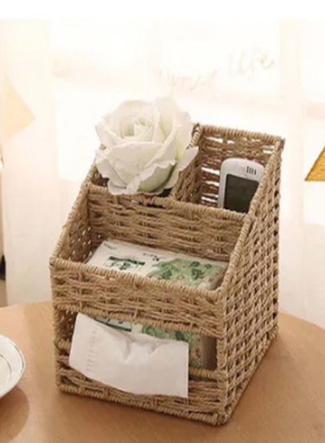 fashionhome Multi Functional Nordic Organizer Storage Box Light Brown 16.5x16.5x16.5cm - Image 1