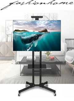 Mobile TV Stand for 32-70 Inch Flat LED LCD OLED Screen Floor TV mount with Wheels Shelves Height Adjustable Tilt TV Cart for Samsung, Sony, LG, Hisense Smart TV Black - v1658990734/N46527924A_2