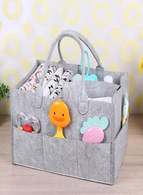 Multi-Purpose Removable Handle For Classic Look Luxury Portable Nursery Diaper Storage Bin With Compartment Grey 12.99x9.05x7.28cm