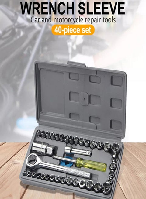 40-Piece Socket Wrench Set Silver/Yellow/Blue