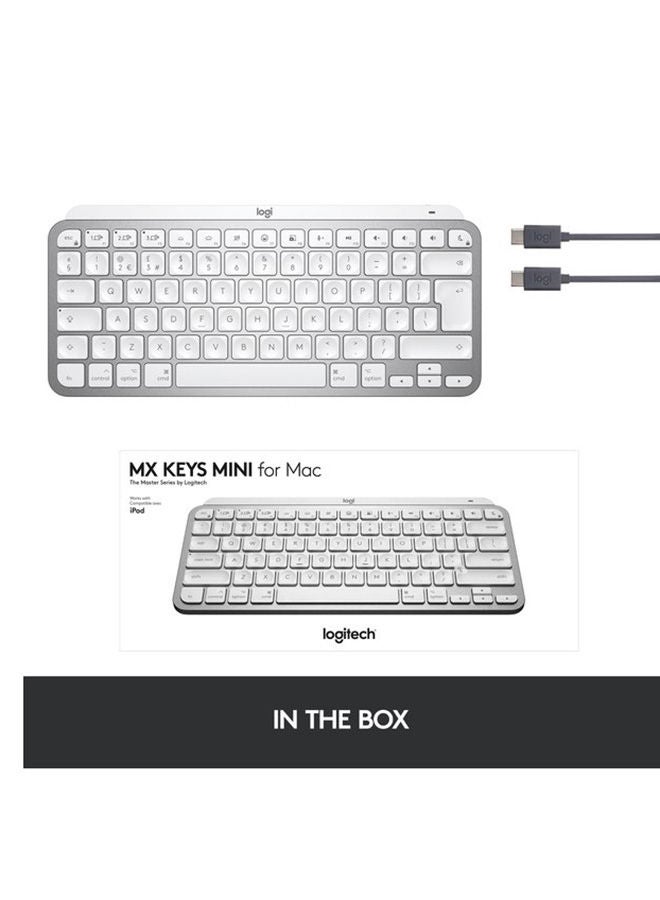 Logitech MX Keys Mini FOr Mac Minimalist Wireless Illuminated Keyboard, Compact, Bluetooth, Backlit Keys, USB-C, Tactile Typing, Compatible With Apple macOS, iPAd OS, Metal Build, US Layout Grey  - Image 2