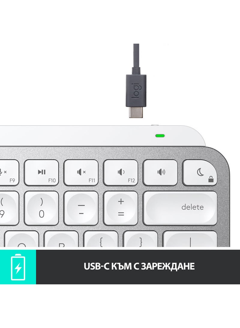 Logitech MX Keys Mini FOr Mac Minimalist Wireless Illuminated Keyboard, Compact, Bluetooth, Backlit Keys, USB-C, Tactile Typing, Compatible With Apple macOS, iPAd OS, Metal Build, US Layout Grey  - Image 4
