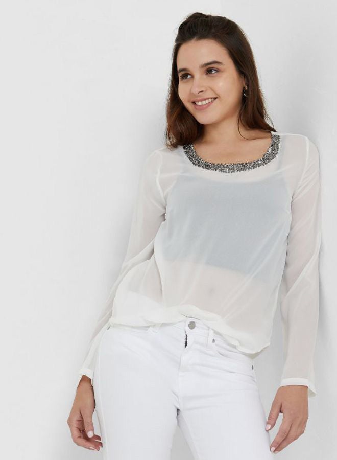 Emoi by Emonite - Solid Design Long Sleeves Blouse Marshmallow - Image 1