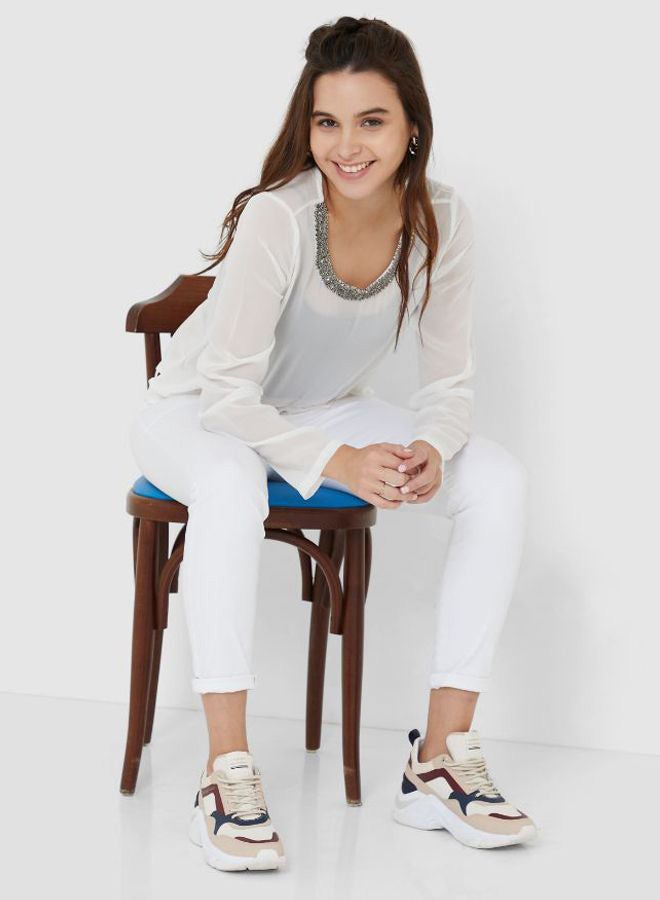 Emoi by Emonite - Solid Design Long Sleeves Blouse Marshmallow - Image 1