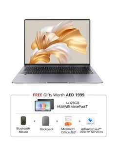 MateBook X Pro MorganF-W7611T With 14-Inch Display, Core i7-1260P Processor / 16GB RAM / 1TB SSD / Touch / Win 11 / HUAWEI MatePad 10.4 Inch W59FS (128GB+4GB) + WiFi + Bluetooth Mouse + Grey Backpack + Microsoft Office 365 / English/Arabic Space Gray