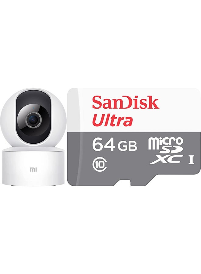 Xiaomi - Mi 360° 1080P Bundle - Mi Home Security Camera 360 Degree 1080P White with SanDisk 64 GB Ultra UHS-I Class 10 microSDXC Card - Image 1