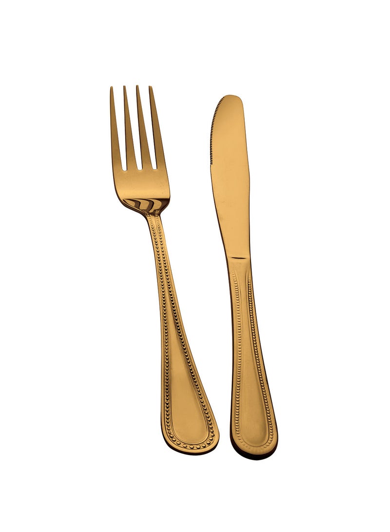 Amal - 16 Pc Set 16 Piece Cutlery Set - Made Of Stainless Steel - Silverware Flatware - Spoons And Forks Set, Spoon Set - Table Spoons, Tea Spoons, Forks, Knives - Serves 4 - Design Gold Mallow Gold Mallow - Image 1