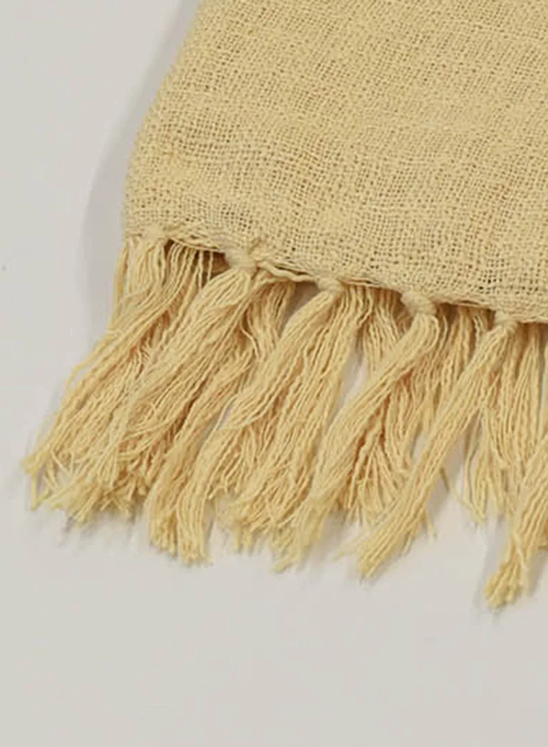 Noon East Lightweight Summer Blanket Queen Size 200 GSM Woven Texture All Season Blanket Bed And Sofa Throw Beige 150 x 200cm