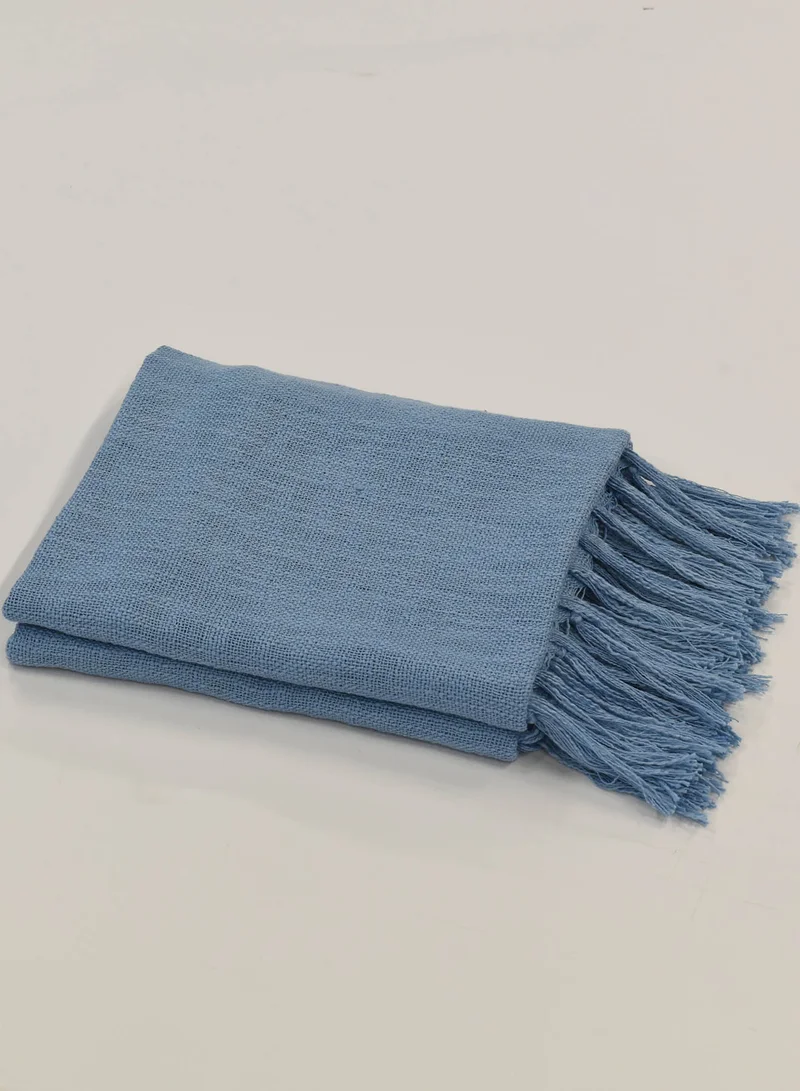 Noon East Lightweight Summer Blanket Queen Size 200 GSM Woven Texture All Season Blanket Bed And Sofa Throw Blue 150 x 200cm