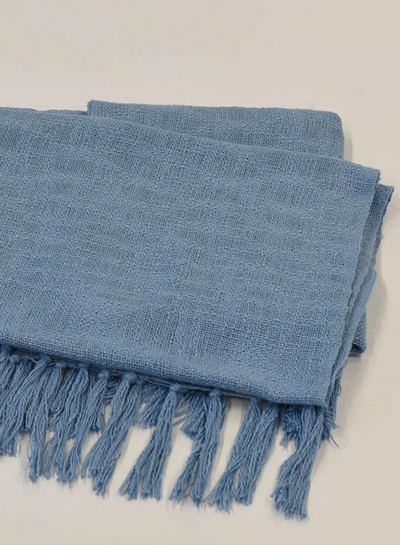 Noon East Lightweight Summer Blanket Queen Size 200 GSM Woven Texture All Season Blanket Bed And Sofa Throw Blue 150 x 200cm