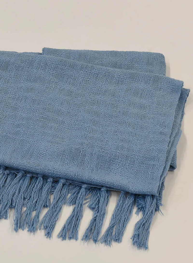 Noon East Lightweight Summer Blanket Queen Size 200 GSM Woven Texture All Season Blanket Bed And Sofa Throw Blue 150 x 200cm