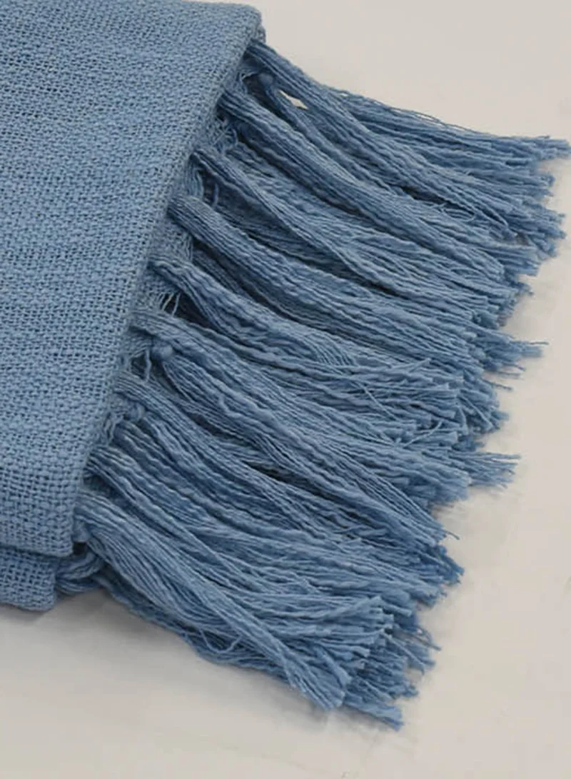 Noon East Lightweight Summer Blanket Queen Size 200 GSM Woven Texture All Season Blanket Bed And Sofa Throw Blue 150 x 200cm