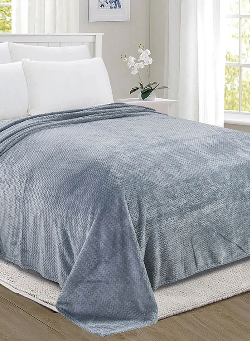 Noon East Lightweight Summer Blanket King Size 260 GSM Wave Pattern Jaquard Fleece Extra Soft All Season Blanket Bed And Sofa Throw 220 X 240 Cms Grey Grey 220 x 240cm