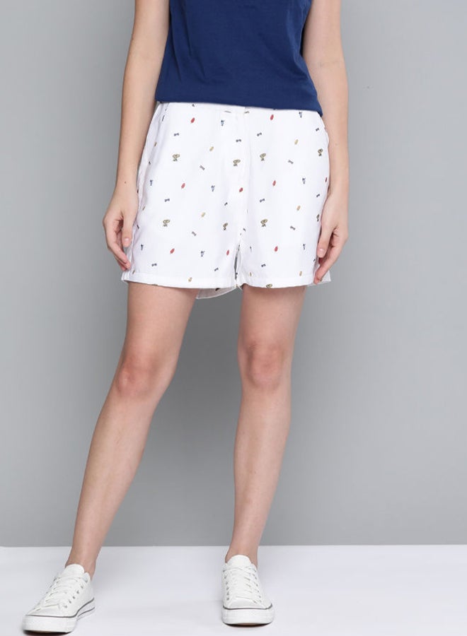 Mast & Harbour Printed Mid-Rise Casual Shorts White - Image 1