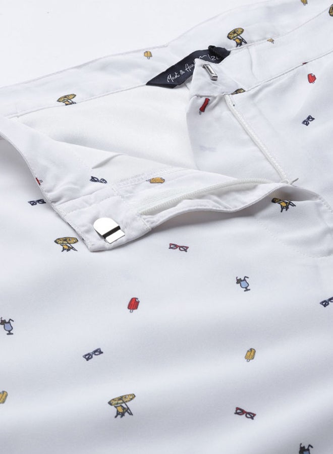 Mast & Harbour Printed Mid-Rise Casual Shorts White - Image 5