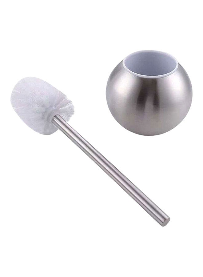 Amal Bathroom Accessories - Toilet Brush And Holder - Stainless Steel Round - Bath Kit (Round) Silver 11.5 x 14 x 35cm - Image 1