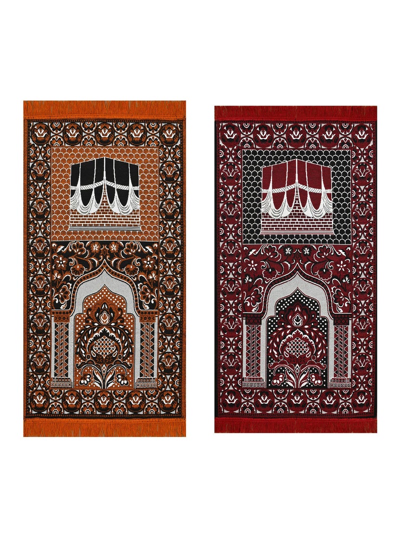2-Piece Printed Foldable Prayer Mats Brown/Maroon 68 x 122cm