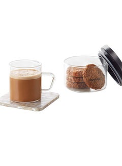 8-Piece Borosilicate Classic Airtight Jar And Mug Set For Tea, Coffee and Cookies, Clear Clear
