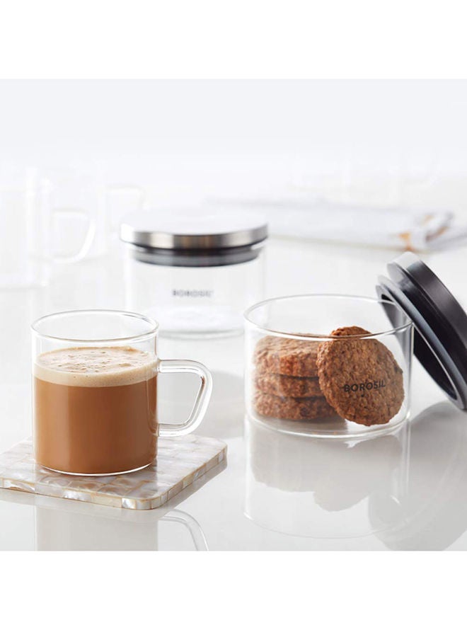 BOROSIL - 8-Piece Borosilicate Classic Airtight Jar And Mug Set For Tea, Coffee and Cookies, Clear Clear - Image 1