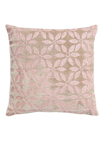 Noon East Decorative Cushion - 100% Cotton Cover Microfiber Infill - Velvet Embroidery Bedroom Or Living Room Decoration Rose 45 x 45cm